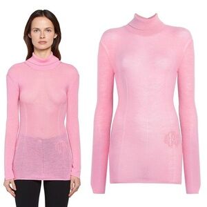 Roberto Cavalli Pink Turtleneck Wool Cashmere Logo Sweater Size 44 US 8 New READ